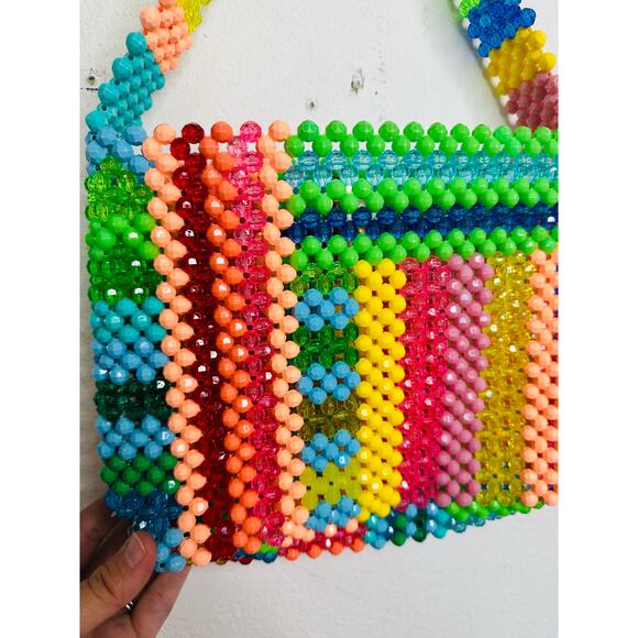 SUSAN ALEXANDRA Rainbow Colorful Beaded Beautiful Geometric Top Handle Bag - Picture 5 of 16